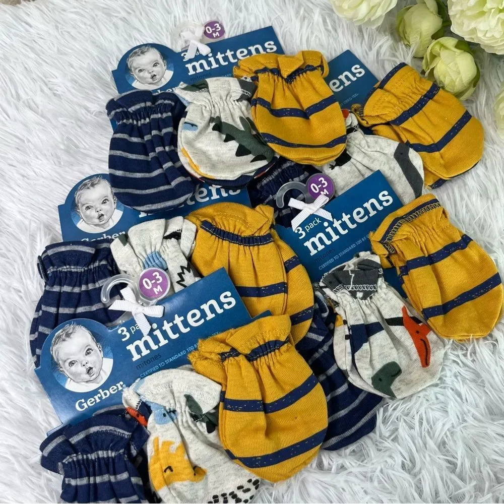 New 15 Pairs Gerber Bundle Baby Mittens Gloves Size 0-3 Months Newborns